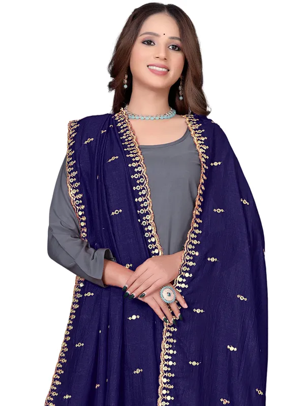 Vichitra_Art_Silk_Embroidered_Dupatta_With_Mirror_Work_Border_Navy_Blue