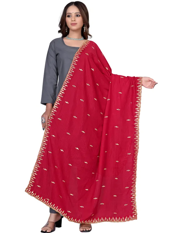 Vichitra_Art_Silk_Embroidered_Dupatta_With_Mirror_Work_Border_Pink