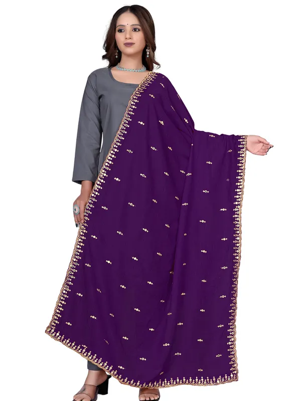 Vichitra_Art_Silk_Embroidered_Dupatta_With_Mirror_Work_Border_Wine