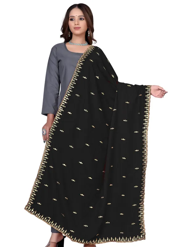 Vichitra_Art_Silk_Embroidered_Dupatta_With_Mirror_Work_Border_Black