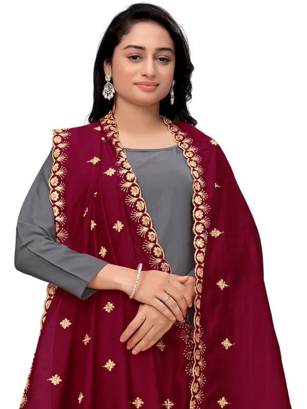 Vichitra_Art_Silk_Dupatta_With_Zari_Sequin_Embroidery_Buti_Maroon
