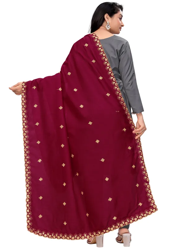 Vichitra_Art_Silk_Dupatta_With_Zari_Sequin_Embroidery_Buti_Maroon