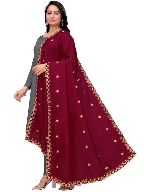 Vichitra_Art_Silk_Dupatta_With_Zari_Sequin_Embroidery_Buti_Maroon