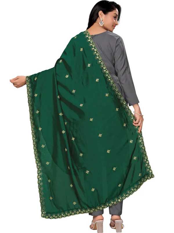 Vichitra_Art_Silk_Dupatta_With_Zari_Sequin_Embroidery_Buti_Green