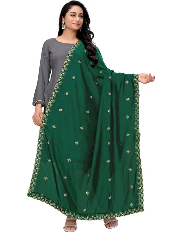 Vichitra_Art_Silk_Dupatta_With_Zari_Sequin_Embroidery_Buti_Green