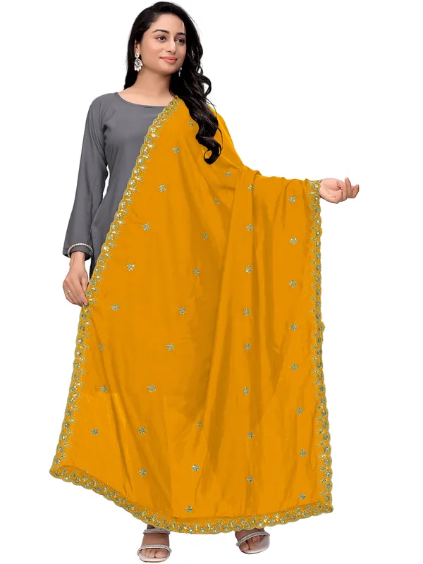 Vichitra_Art_Silk_Dupatta_With_Zari_Sequin_Embroidery_Buti_Yellow
