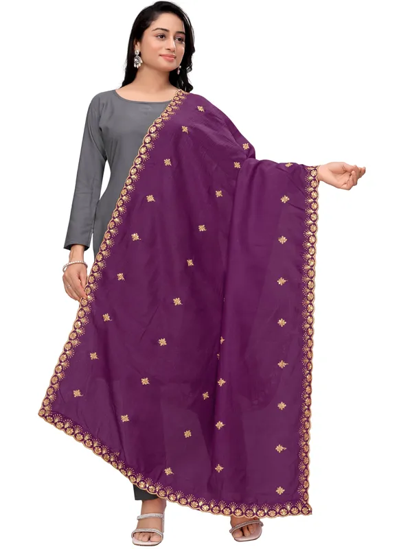 Vichitra_Art_Silk_Dupatta_With_Zari_Sequin_Embroidery_Buti_Wine