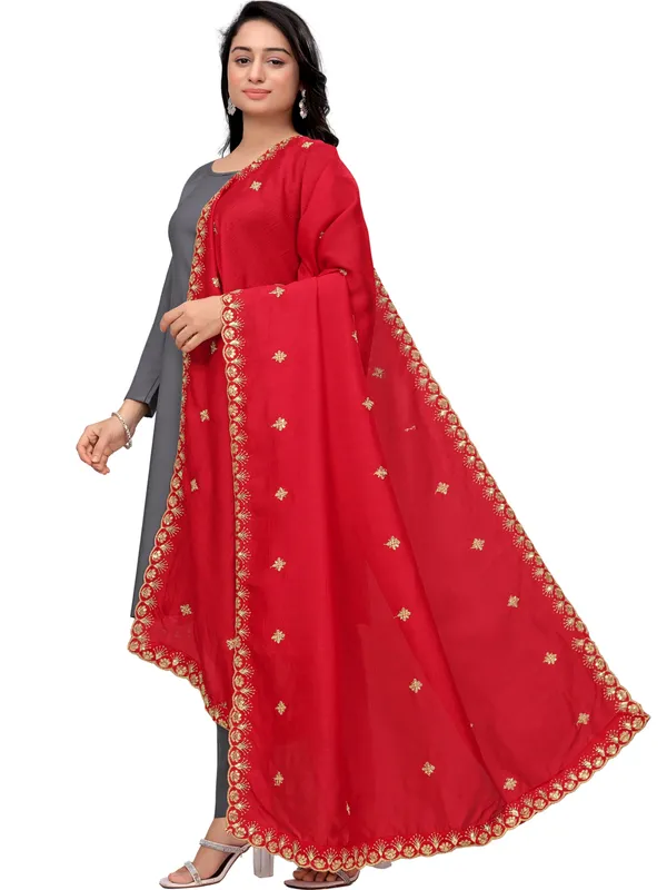 Vichitra_Art_Silk_Dupatta_With_Zari_Sequin_Embroidery_Buti_Red