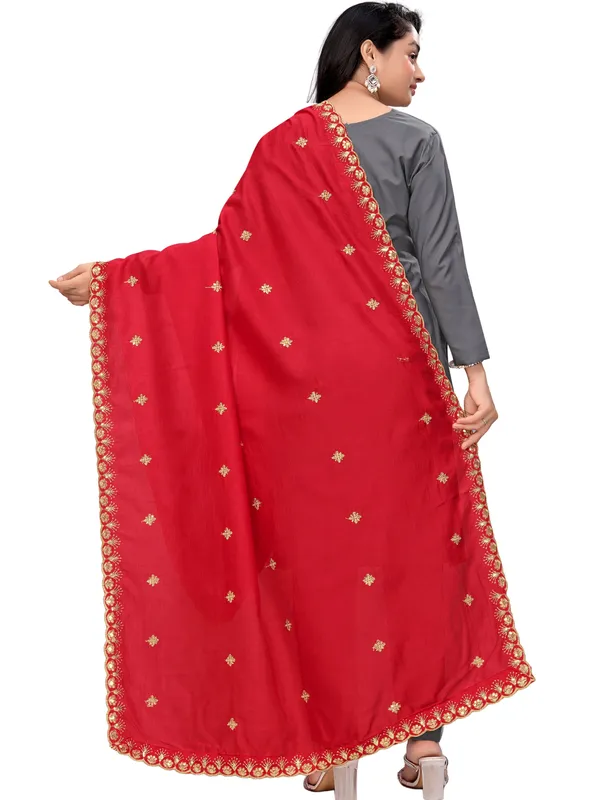 Vichitra_Art_Silk_Dupatta_With_Zari_Sequin_Embroidery_Buti_Red