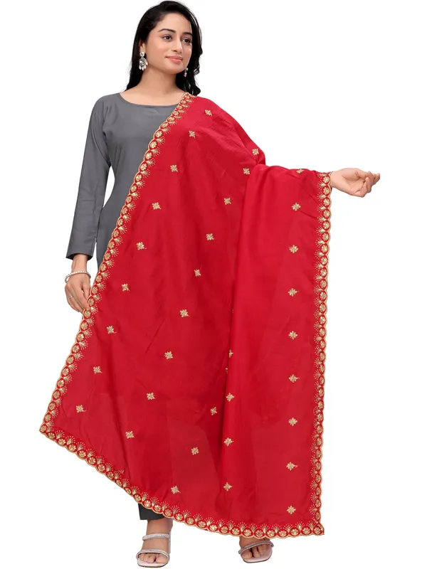 Vichitra_Art_Silk_Dupatta_With_Zari_Sequin_Embroidery_Buti_Red
