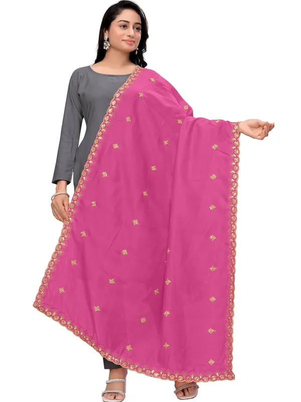 Vichitra_Art_Silk_Dupatta_With_Zari_Sequin_Embroidery_Buti_Onion_Pink