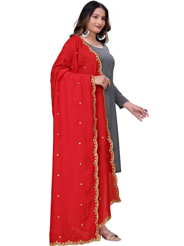 Vichitra_Art_Silk_Mirror_Work_Dupatta_With_Zari_Embroidery_Red