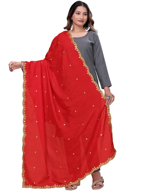Vichitra_Art_Silk_Mirror_Work_Dupatta_With_Zari_Embroidery_Red
