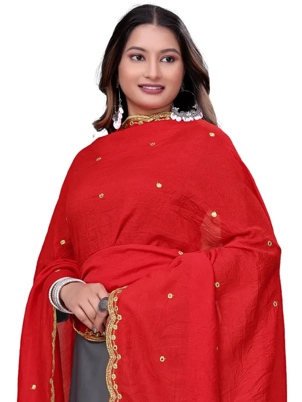 Vichitra_Art_Silk_Mirror_Work_Dupatta_With_Zari_Embroidery_Red