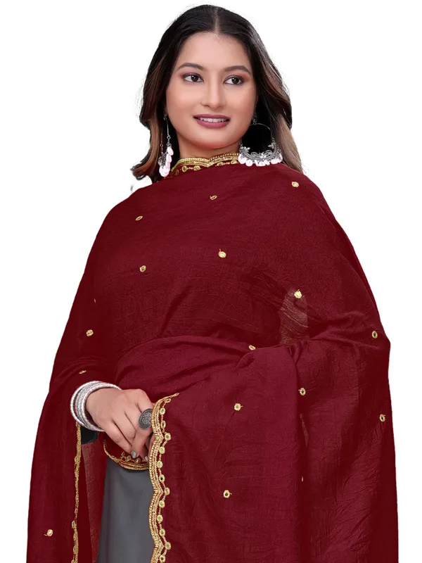 Vichitra_Art_Silk_Mirror_Work_Dupatta_With_Zari_Embroidery_Maroon