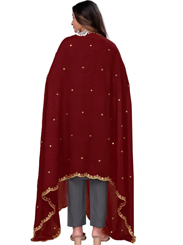 Vichitra_Art_Silk_Mirror_Work_Dupatta_With_Zari_Embroidery_Maroon