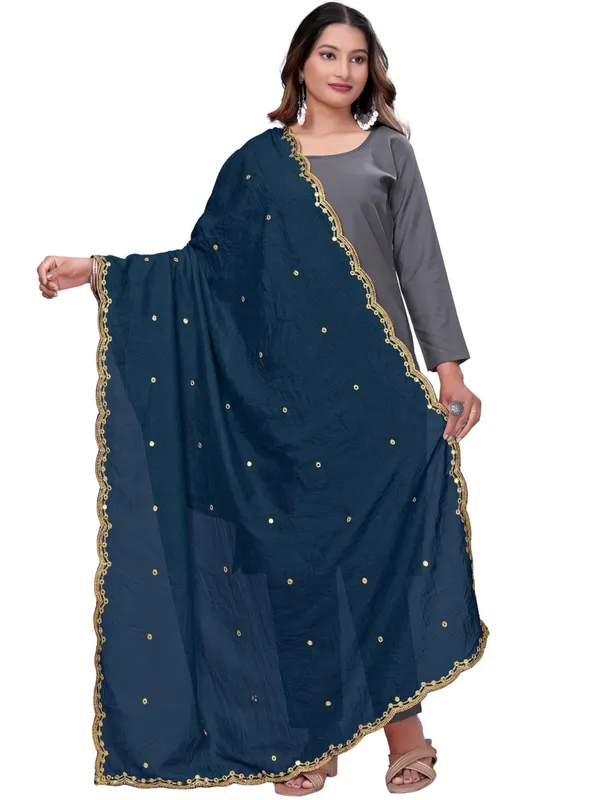 Vichitra_Art_Silk_Mirror_Work_Dupatta_With_Zari_Embroidery_Navy_Blue