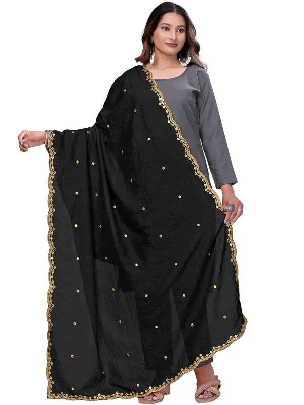 Vichitra_Art_Silk_Mirror_Work_Dupatta_With_Zari_Embroidery_Black