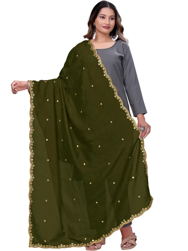 Vichitra_Art_Silk_Mirror_Work_Dupatta_With_Zari_Embroidery_Mahendi_Green