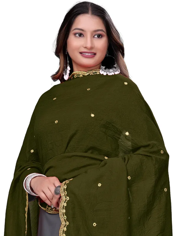 Vichitra_Art_Silk_Mirror_Work_Dupatta_With_Zari_Embroidery_Mahendi_Green