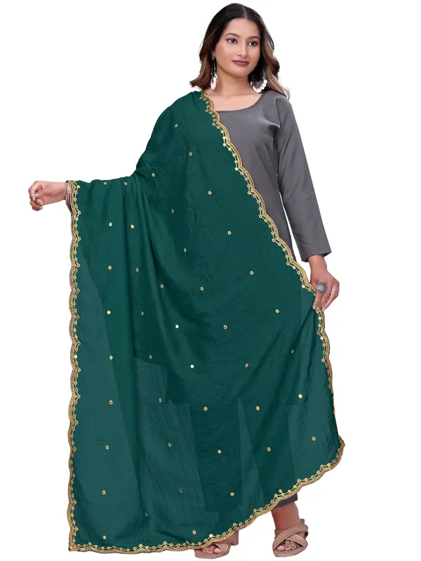 Vichitra_Art_Silk_Mirror_Work_Dupatta_With_Zari_Embroidery_Rama_Green