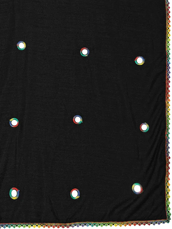 Vichitra_Art_Silk_Mirror_Work_Dupatta_With_Multicolour_Lace_Black