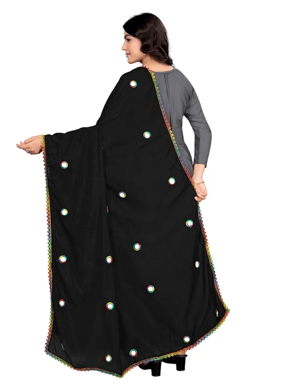 Vichitra_Art_Silk_Mirror_Work_Dupatta_With_Multicolour_Lace_Black