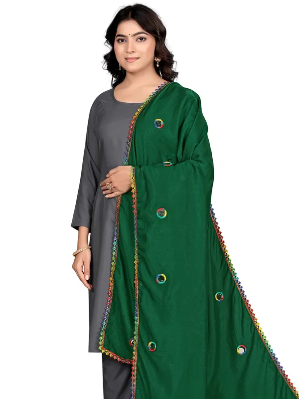 Vichitra_Art_Silk_Mirror_Work_Dupatta_With_Multicolour_Lace_Green