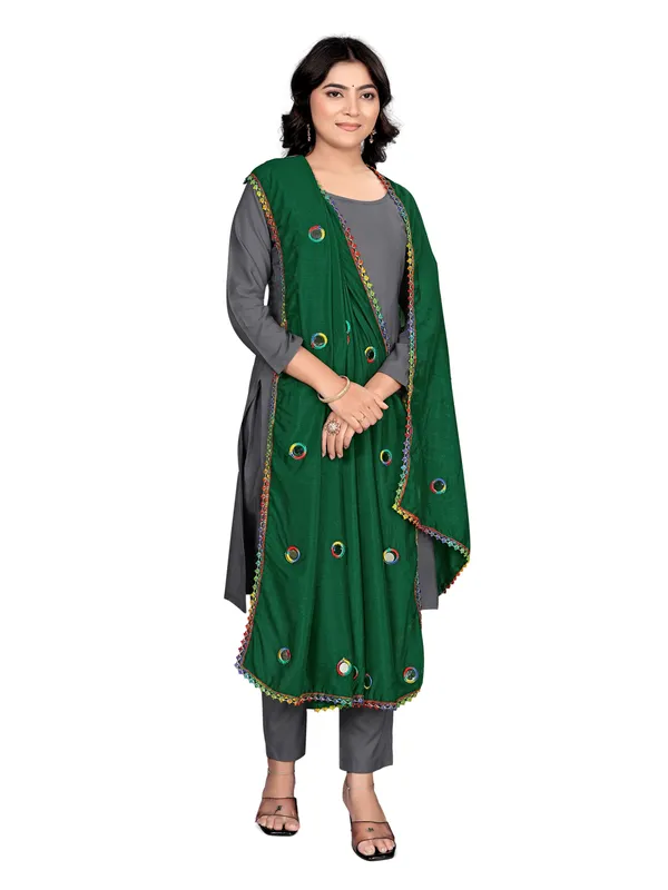 Vichitra_Art_Silk_Mirror_Work_Dupatta_With_Multicolour_Lace_Green