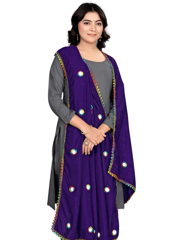Vichitra_Art_Silk_Mirror_Work_Dupatta_With_Multicolour_Lace_Violet