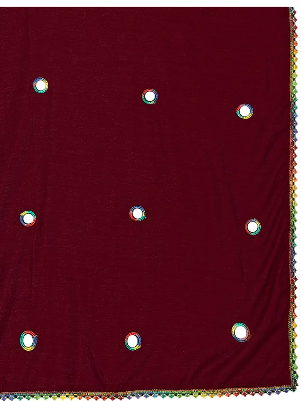 Vichitra_Art_Silk_Mirror_Work_Dupatta_With_Multicolour_Lace_Maroon