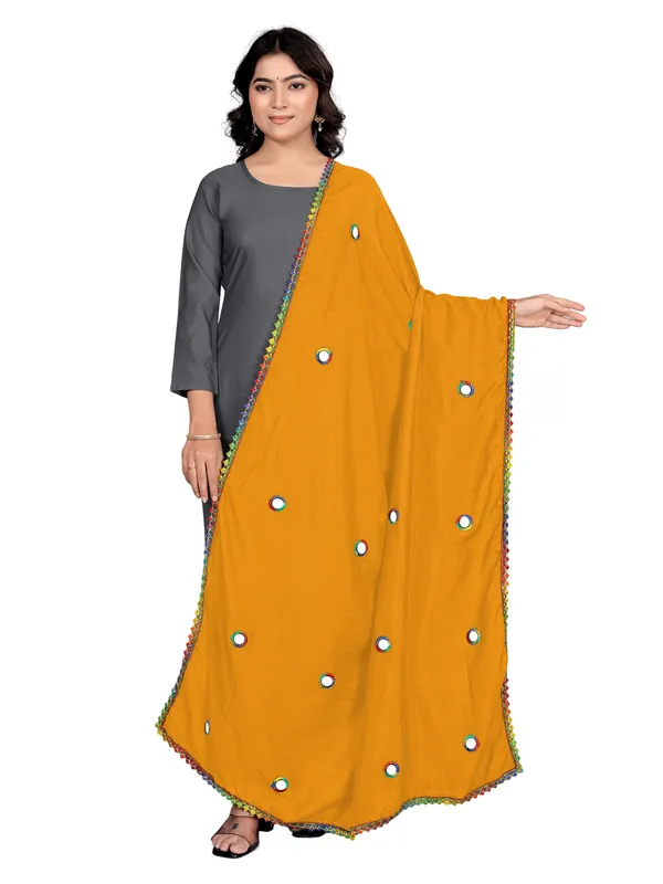 Vichitra_Art_Silk_Mirror_Work_Dupatta_With_Multicolour_Lace_Mustard_Yellow