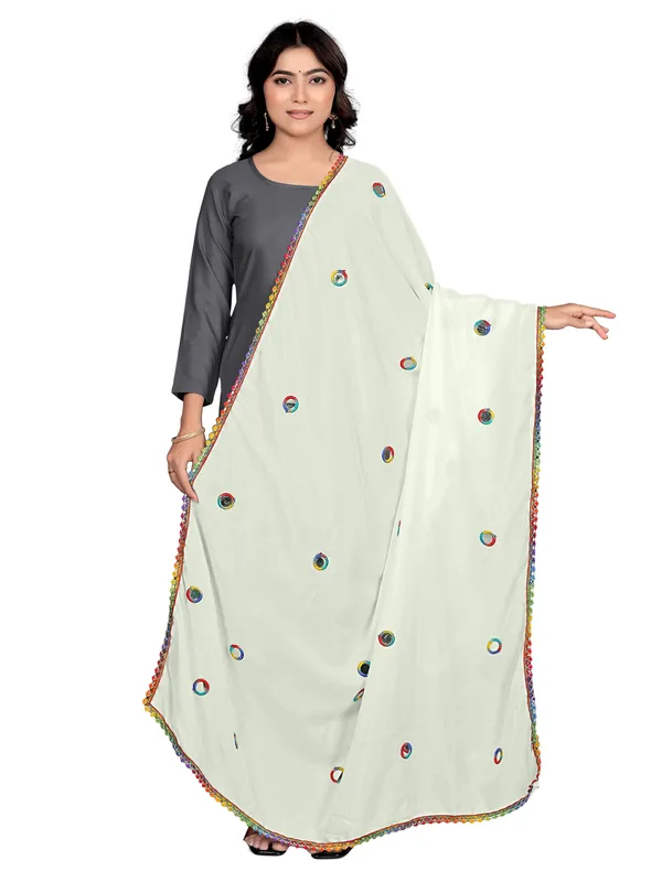 Vichitra_Art_Silk_Mirror_Work_Dupatta_With_Multicolour_Lace_Off_White