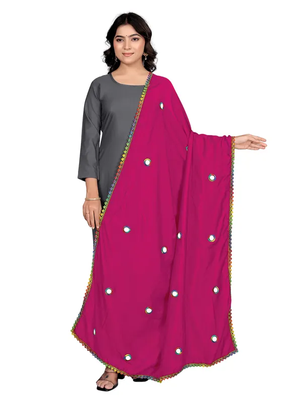 Vichitra_Art_Silk_Mirror_Work_Dupatta_With_Multicolour_Lace_Pink