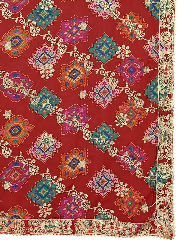 Printed_Georgette_Dupatta_With_Thread_Embroidery_Sequins_Red