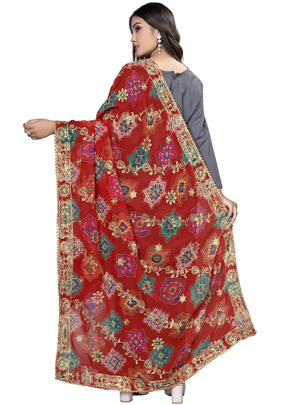 Printed_Georgette_Dupatta_With_Thread_Embroidery_Sequins_Red