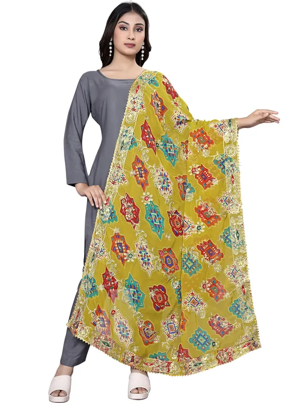 Printed_Georgette_Dupatta_With_Thread_Embroidery_Sequins_Mustard_Yellow
