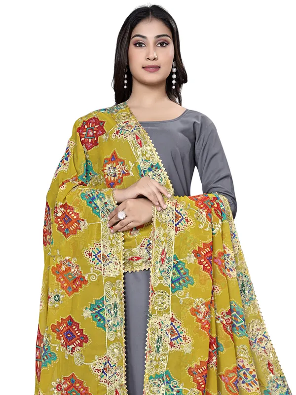 Printed_Georgette_Dupatta_With_Thread_Embroidery_Sequins_Mustard_Yellow