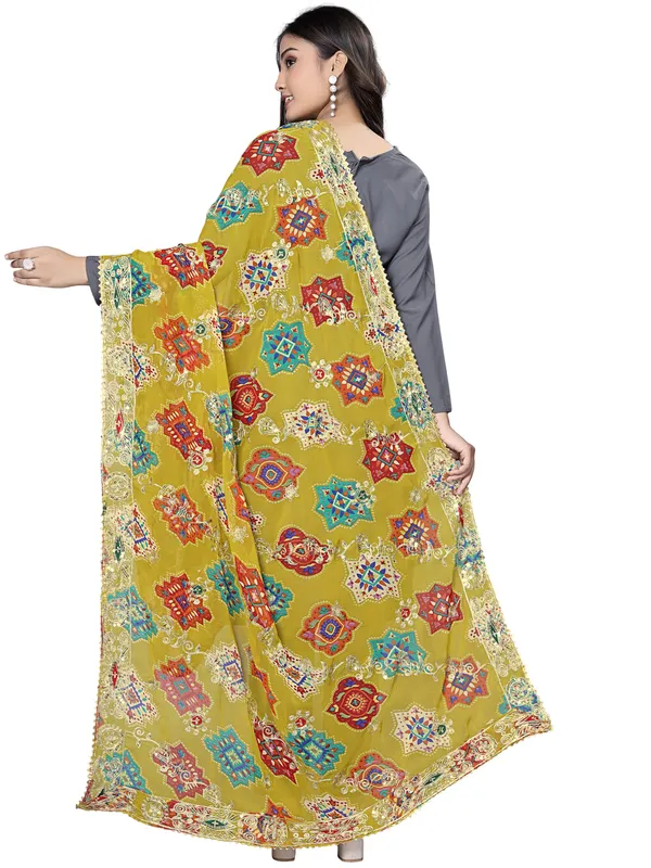 Printed_Georgette_Dupatta_With_Thread_Embroidery_Sequins_Mustard_Yellow