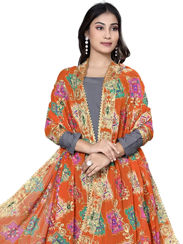 Printed_Georgette_Dupatta_With_Thread_Embroidery_Sequins_Orange