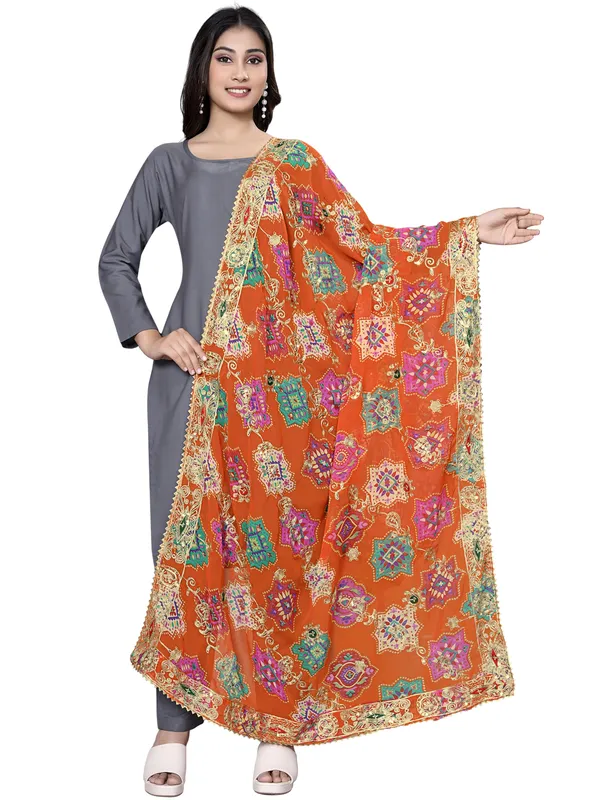 Printed_Georgette_Dupatta_With_Thread_Embroidery_Sequins_Orange