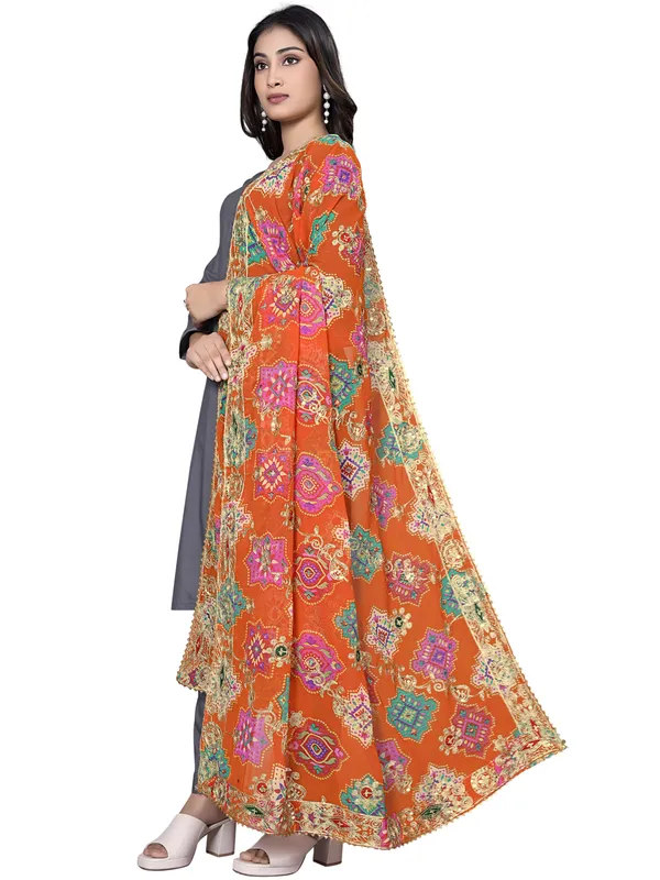 Printed_Georgette_Dupatta_With_Thread_Embroidery_Sequins_Orange