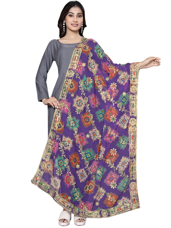 Printed_Georgette_Dupatta_With_Thread_Embroidery_Sequins_Violet