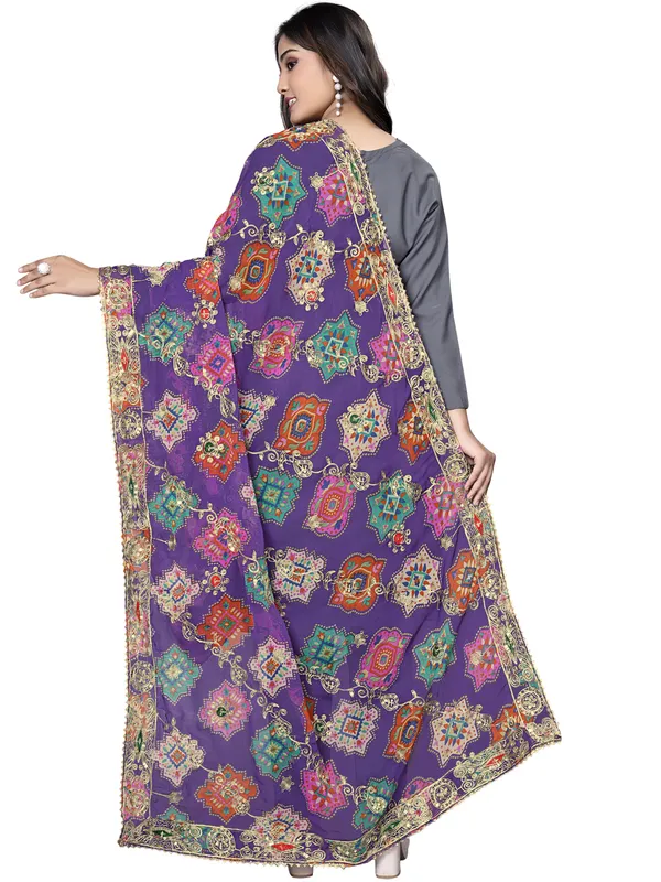 Printed_Georgette_Dupatta_With_Thread_Embroidery_Sequins_Violet
