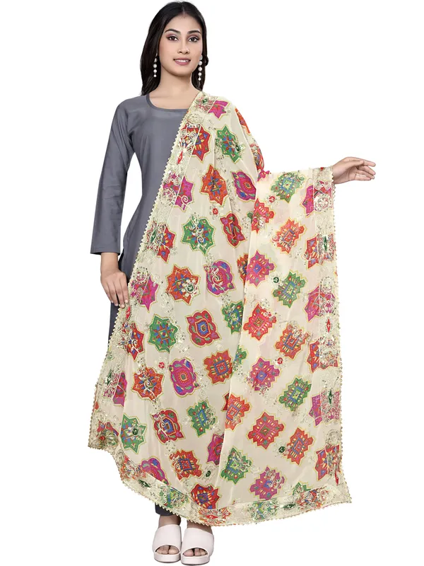 Printed_Georgette_Dupatta_With_Thread_Embroidery_Sequins_White