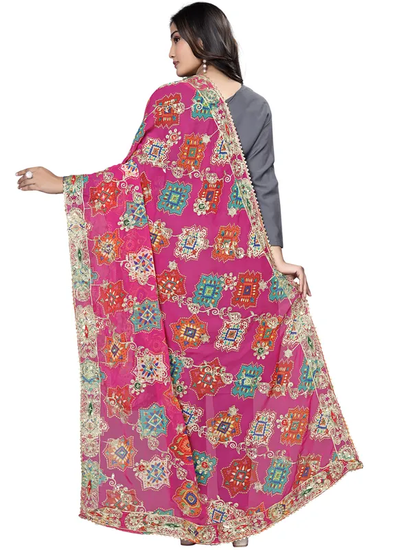 Printed_Georgette_Dupatta_With_Thread_Embroidery_Sequins_Pink