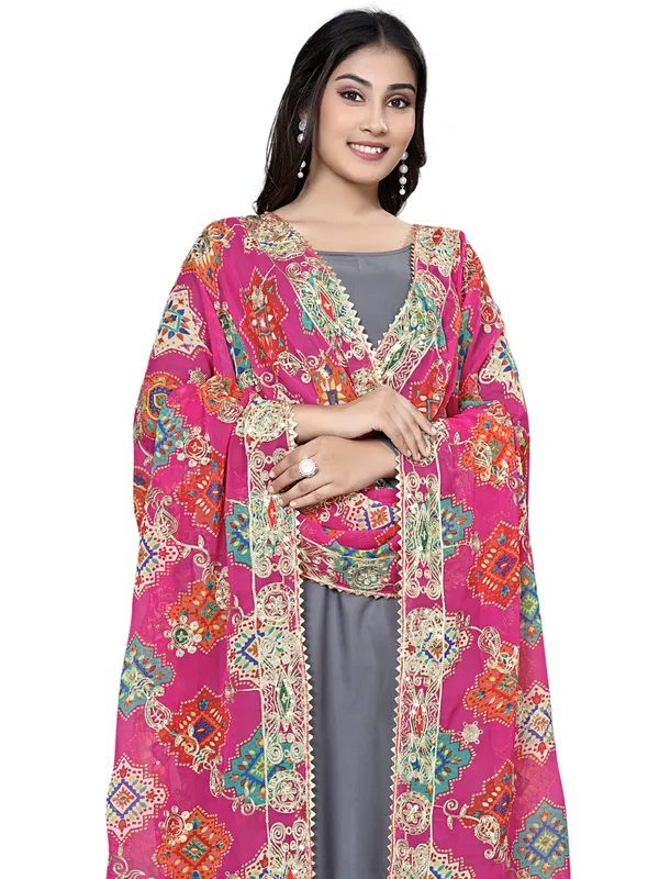 Printed_Georgette_Dupatta_With_Thread_Embroidery_Sequins_Pink