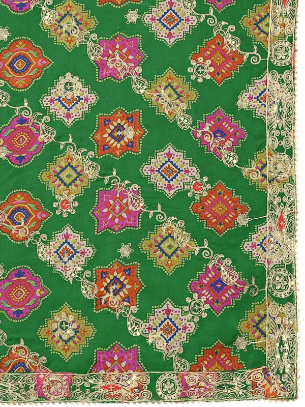 Printed_Georgette_Dupatta_With_Thread_Embroidery_Sequins_Green