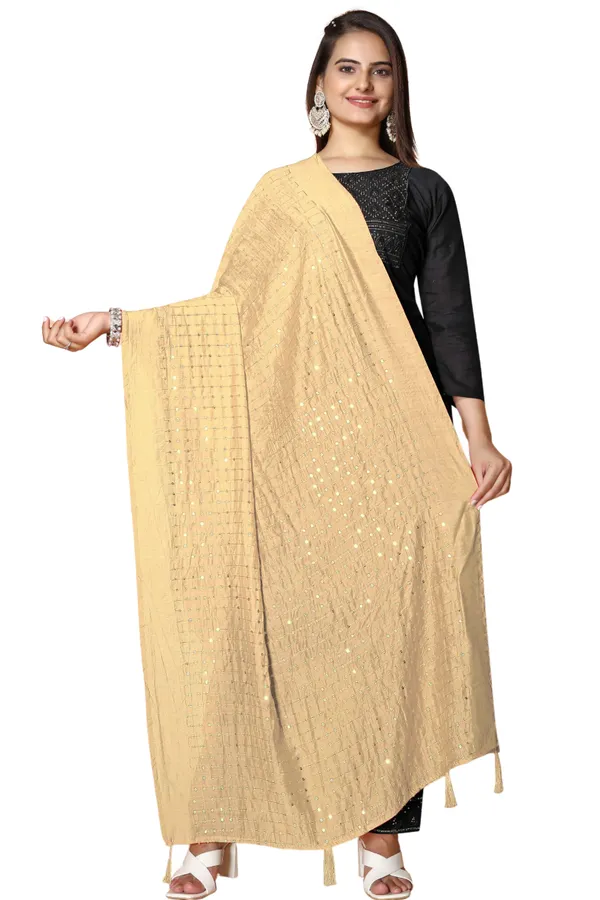 Chanderi_Sequin_Embroidered_Dupatta_With_Tassels_Beige