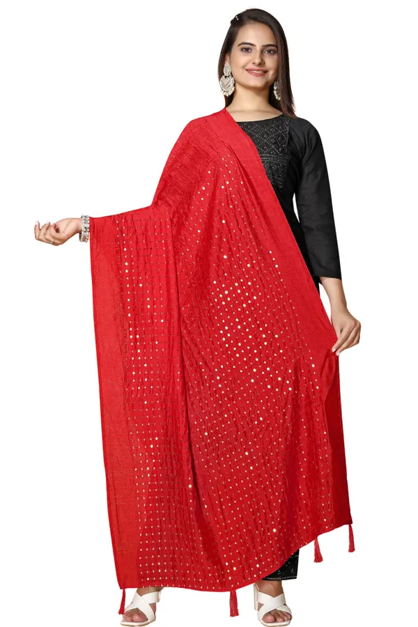 Chanderi_Sequin_Embroidered_Dupatta_With_Tassels_Red